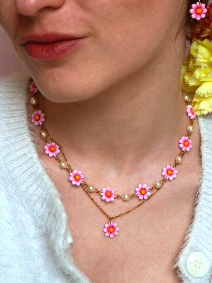 Collier pendentif fleur - rose