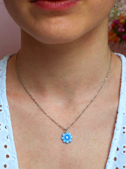 Collier pendentif fleur - bleu