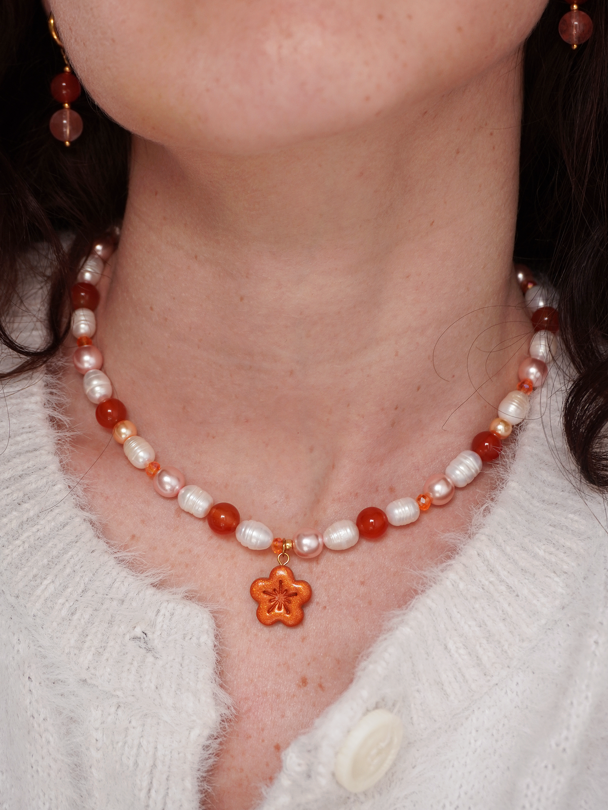 Collier fleur orange