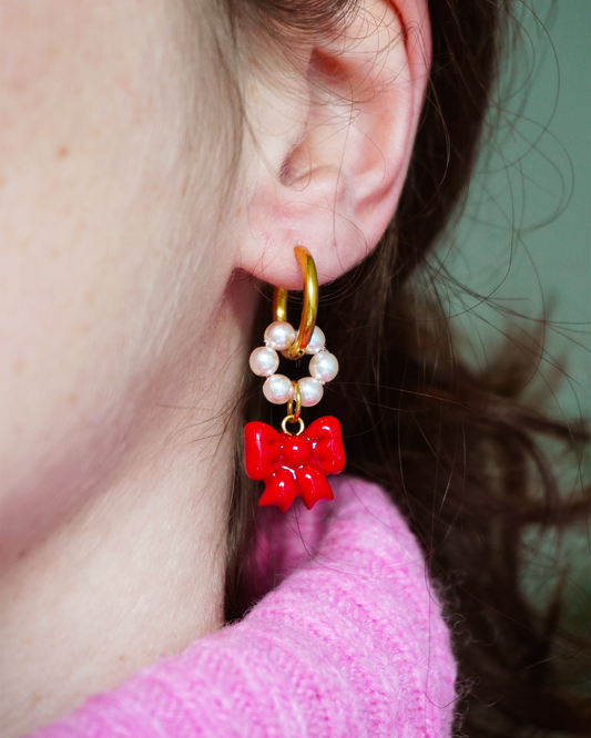 Boucles noeuds rouges - doré et argenté