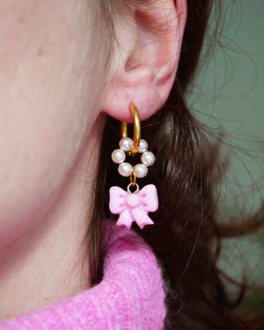 Boucles noeuds roses - doré et argenté