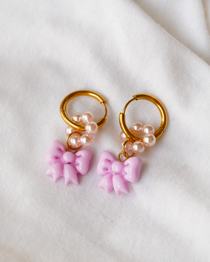 Boucles noeuds roses - doré et argenté