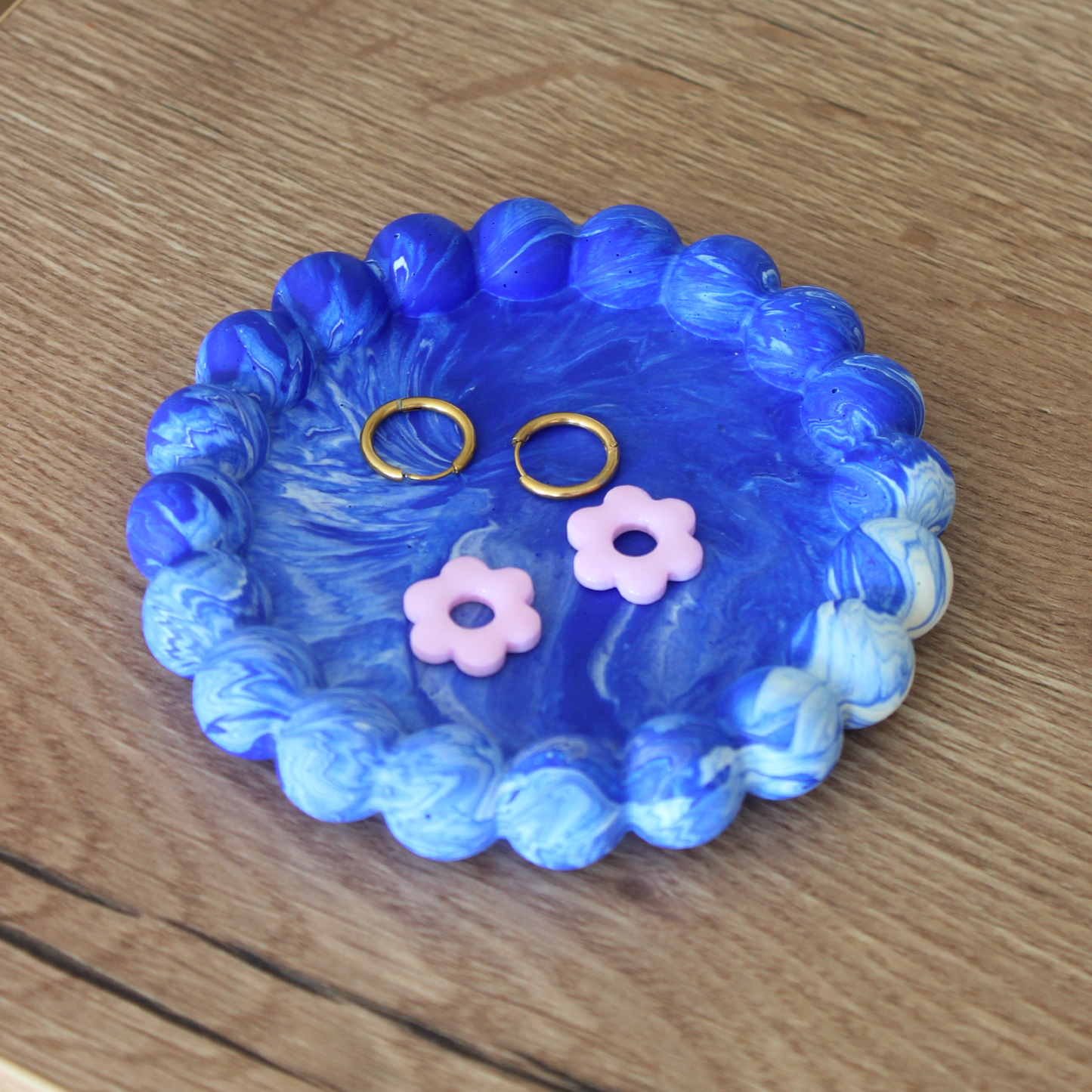 Plateau bulle - marbré bleu