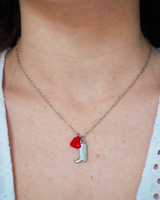 Collier botte et coeur argenté