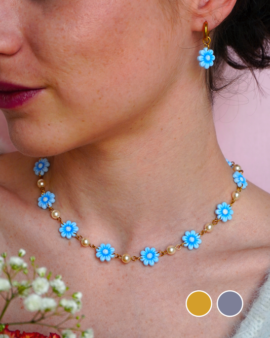 Collier Flowers - bleu