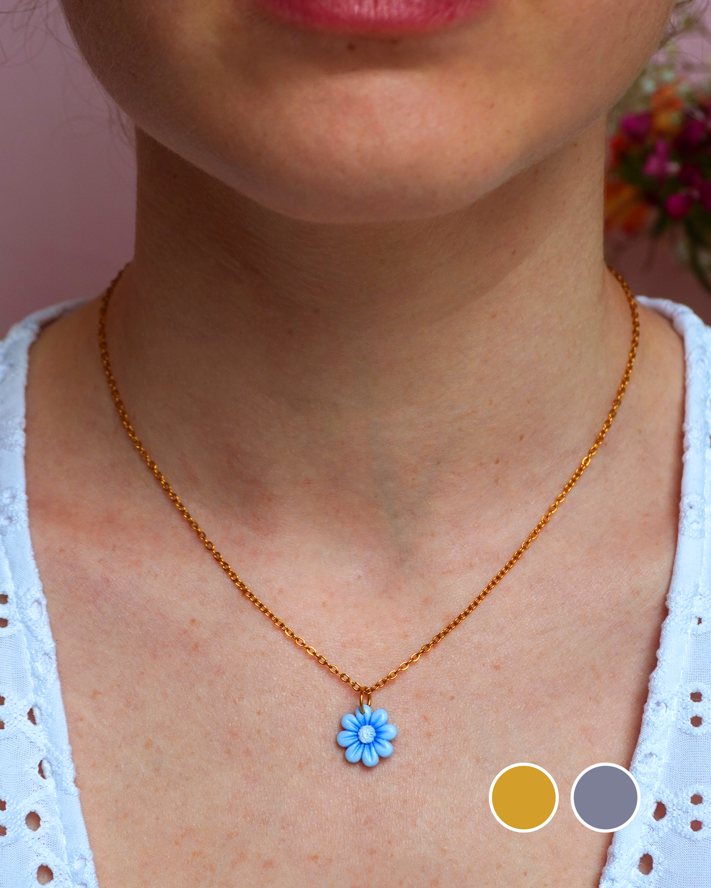 Collier pendentif fleur - bleu