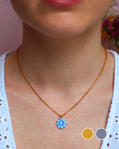 Collier pendentif fleur - bleu