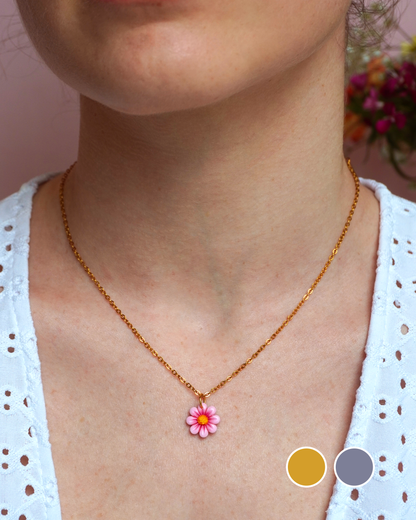 Collier pendentif fleur - rose